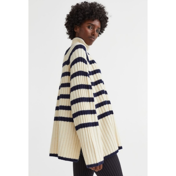 H&m rib knit turtleneck striped sweater - Picture 2 of 5